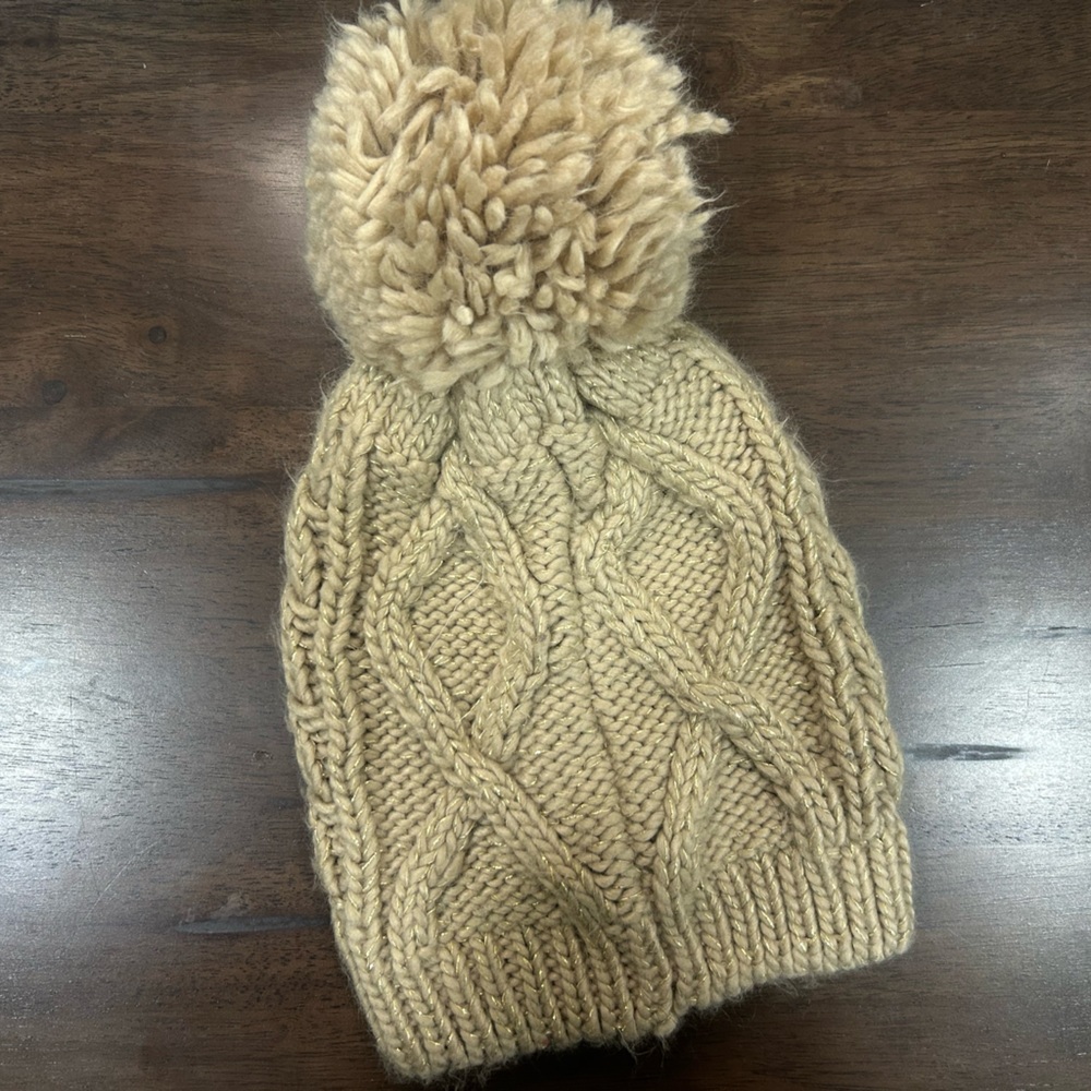 Cozy Tan Knit Pom-Pom Beanie